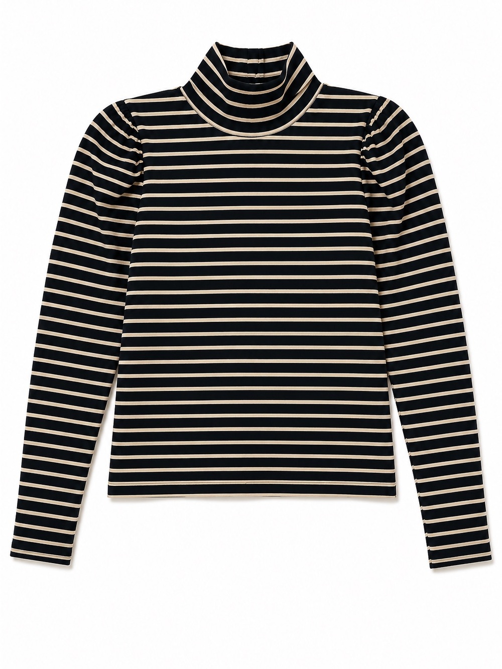 J. Crew Striped Mock Neck Puff Sleeve Top Black Gold Stretch Knit Size Large